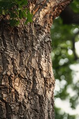 A close-up shot of a tree trunk with a bird perched on it, great for nature and wildlife scenes