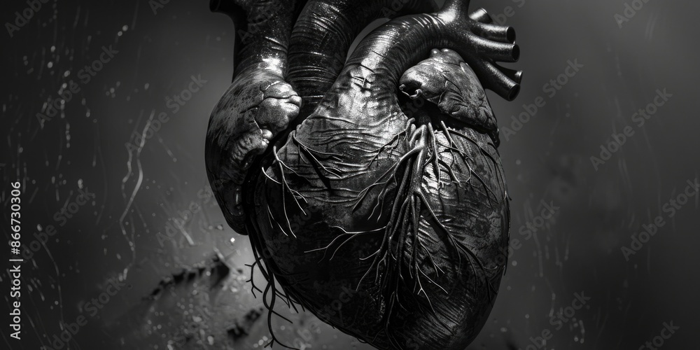 Poster a grayscale image of the human heart with intricate details
