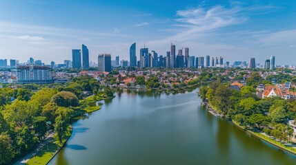 Fototapeta premium A city with a river running through it. Generate AI image