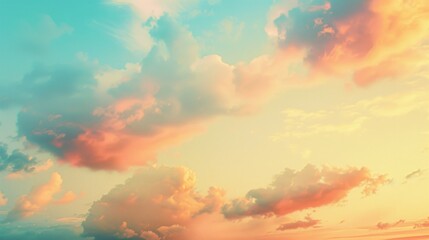 Fototapeta premium A small plane soars through the clouds above a sunny beach, with palm trees and people enjoying the scenery