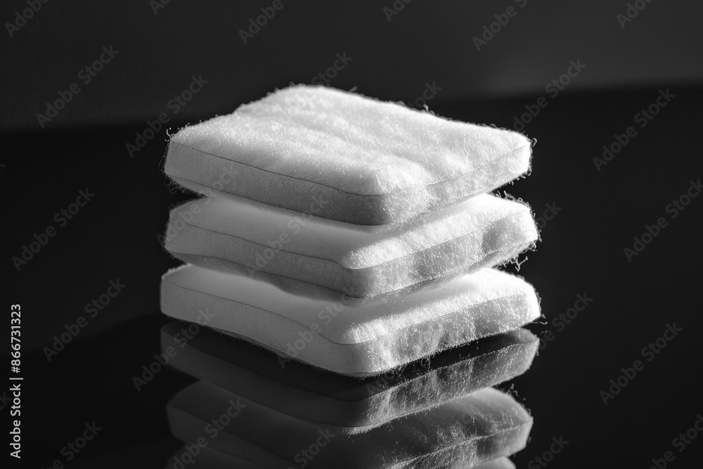 Aufkleber a stack of white towels sitting on a table, suitable for use in a bathroom or as part of a decorativ