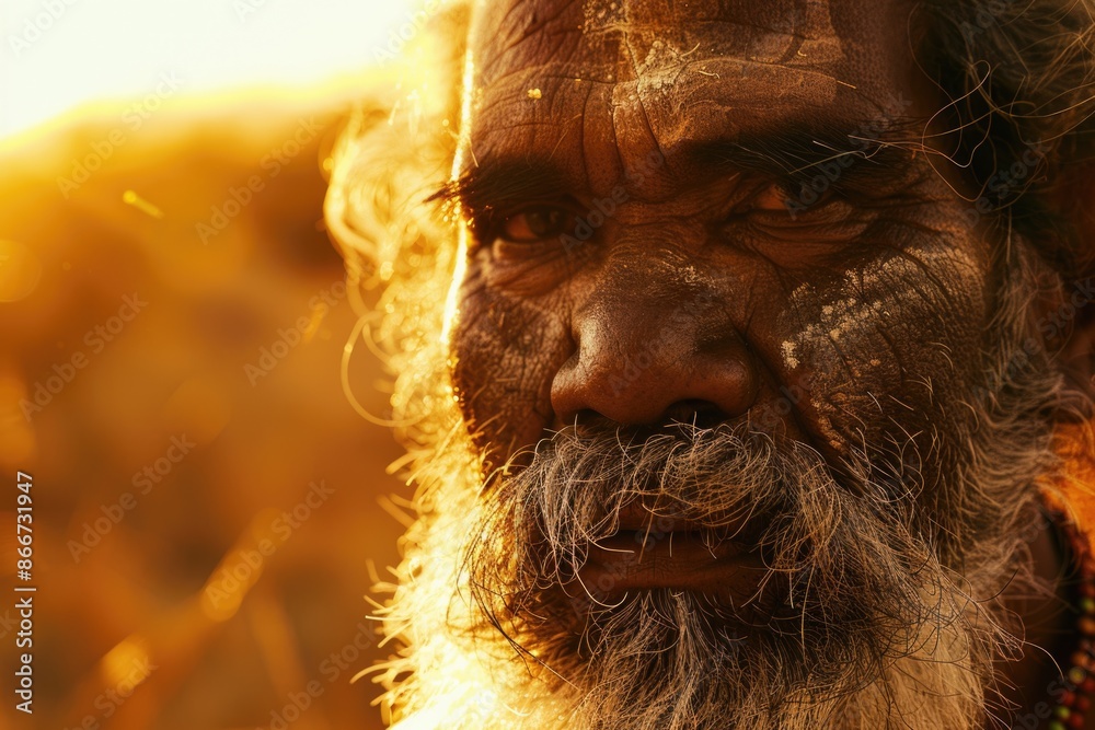 Poster a close-up portrait of a man with a long beard