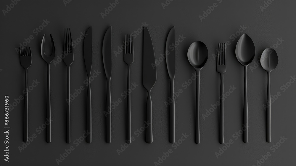 Poster A collection of forks and spoons arranged neatly next to each other