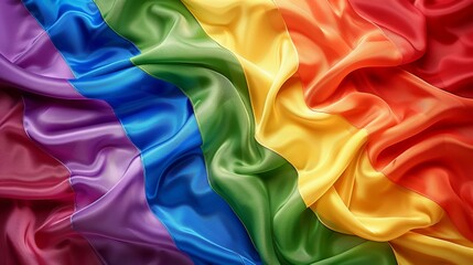 Vibrant, silky pride flag waves in colorful rainbow spectrum for pride month celebration, symbolizing unity, diversity, and LGBTQ+ pride.