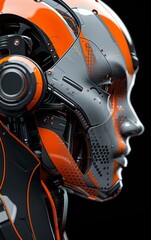 Futuristic Robot with Orange and Gray Design