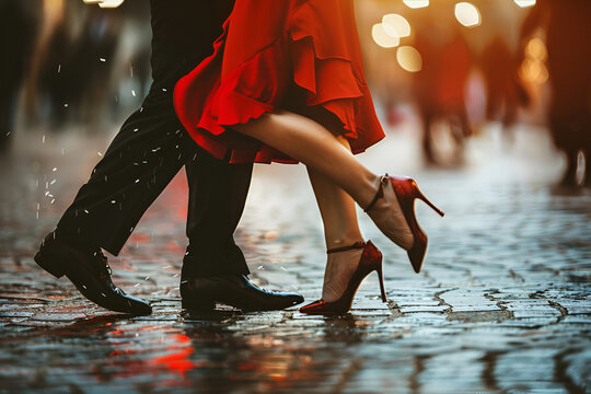 Dynamic steps of an Argentine tango in the evening light