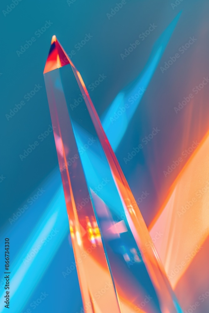 Poster a large crystal obelisk on a blue background, suitable for use in abstract art or design