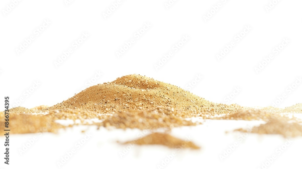 Poster a small mound of sand sits atop a clean white surface, possibly in a studio setting or as a decorati