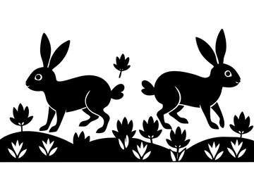 Rabbits hopping through a field vector silhouette