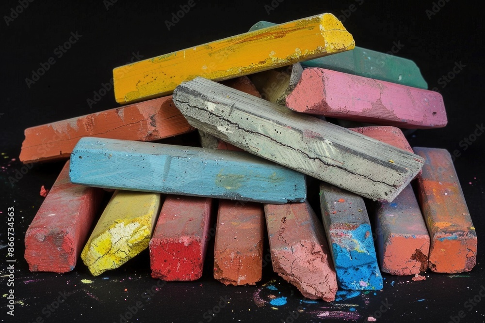 Poster a creative play arrangement featuring a stack of colorful chalk sticks