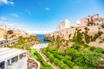 Cityscape of Polignano a Mare beach, Puglia region, Italy, Europe.  Seascape of Adriatic sea
