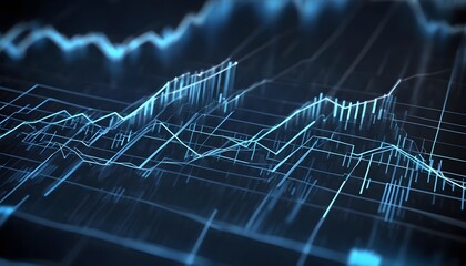 Abstract Financial Data Visualization with Dynamic Blue Graphs and Charts