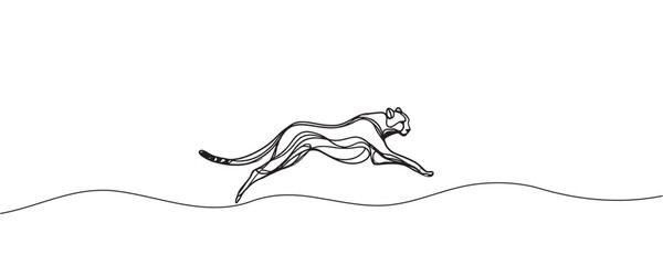 drawing of a wild leopard. One line drawing vector illustration © Hanna