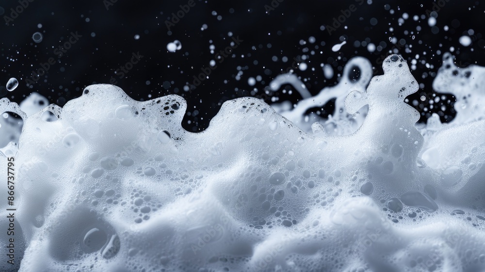 Poster a close-up shot of a foamy wave on a black background, suitable for use in abstract or minimalist de