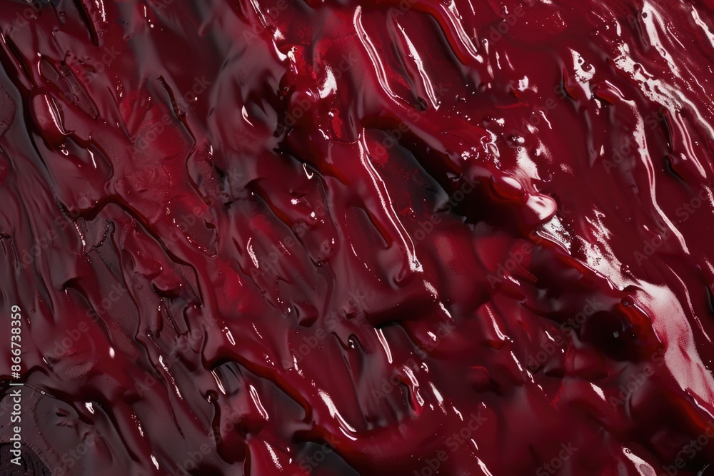 Poster A close-up shot of a surface covered in red liquid, ideal for use in medical or science-related contexts where a clear image is needed