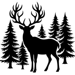 silhouette-of-a-large-deer-with-antlers-standing-i