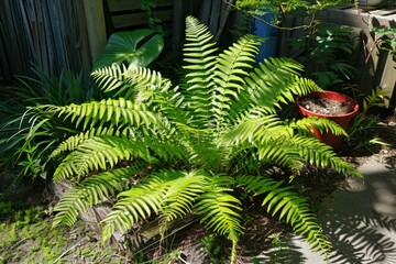 Christmas fern, Polystichum acrostichoides, perennial, evergreen.