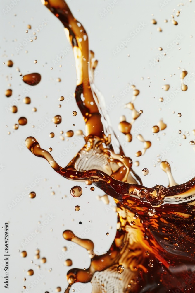 Poster a close-up view of a liquid being poured into a glass, great for use in food and beverage marketing 