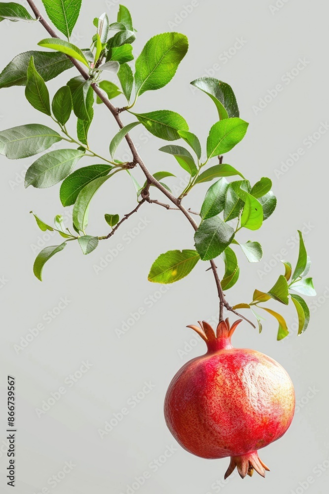 Poster a pomegranate fruit hangs from the branch of a tree