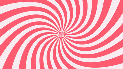 Strawberry ice cream swirl stripes background. Spiral pink rays pattern.
