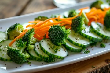 Fresh arugula, cucumber, carrot, and broccoli salad.