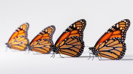 Naklejka premium Group of colorful butterflies perched on a clean white surface, perfect for representing nature or beauty in any context
