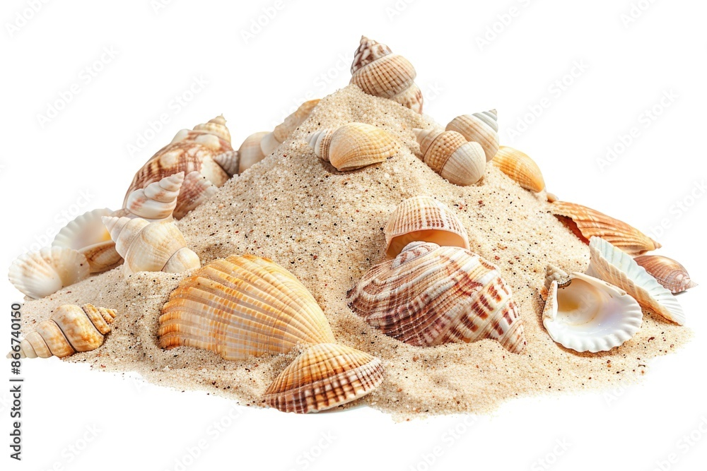 Poster a collection of seashells arranged on a clean white surface