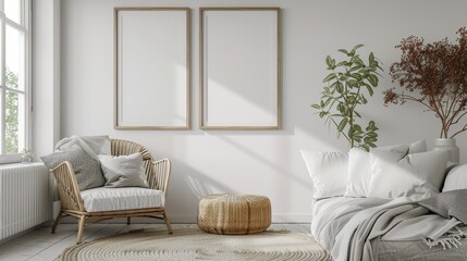 Mockup frame close up in living room interior background