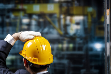  Work safety concept. Businessmen hold virtual safety icons for working standard processes and zero accidents. regulations and standards in industry design 