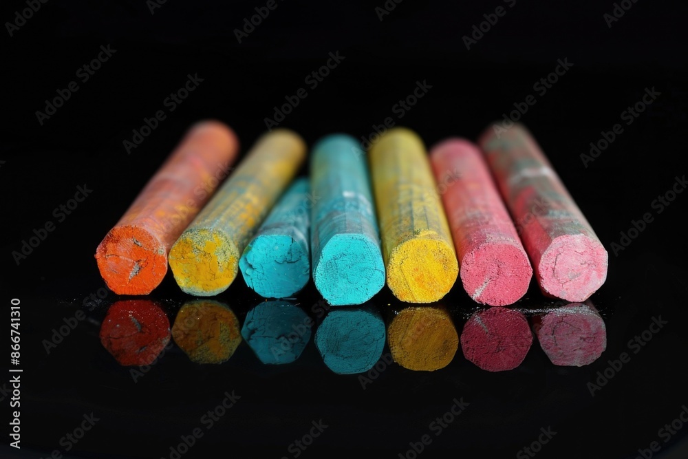 Poster a collection of brightly colored chalk sticks arranged on a dark background