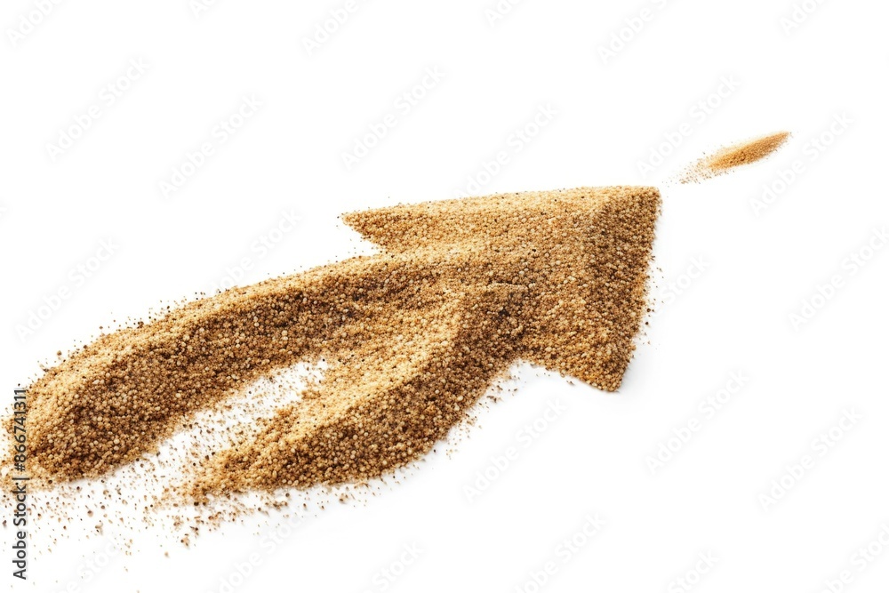 Poster an illustration of an arrow made from sand on a white surface, great for use in presentations or as 
