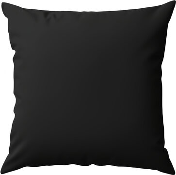 Black cushion mockup. Blank black pillow square shape front view mockup template. Isolated on transparent background.