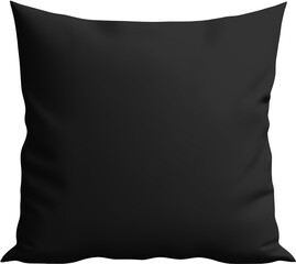 Black cushion mockup. Blank black pillow square shape front view mockup template. Isolated on transparent background.