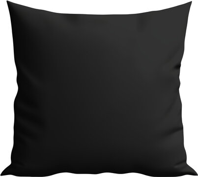 Black cushion mockup. Blank black pillow square shape front view mockup template. Isolated on transparent background.