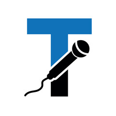 Microphone Logo combine with letter T vector template