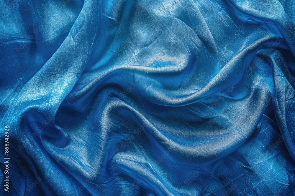 Aufkleber close-up shot of blue silk fabric with intricate texture and pattern