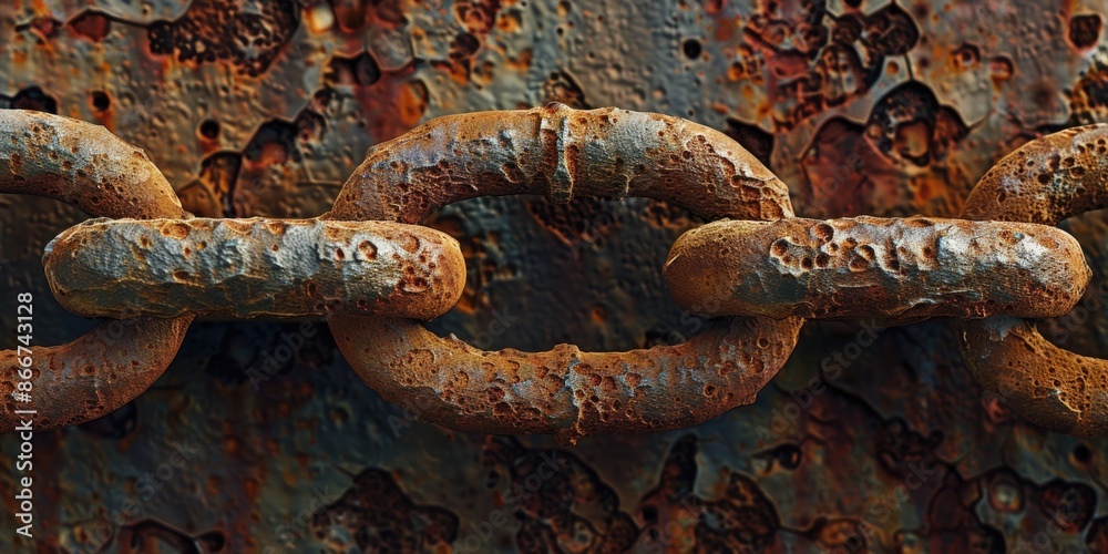 Aufkleber a detailed view of a rusty metal chain with intricate links and corrosion