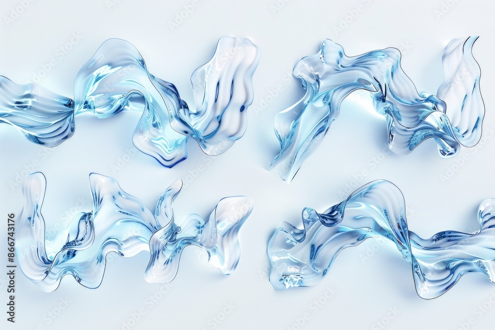 Poster a collection of intricate glass sculptures placed on a clean white background, perfect for use in ad