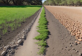 Contrast between fertile land and arid desert reflects urgent need for environmental conservation and protection