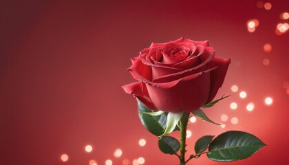 Fototapeta premium Beautiful pink rose with bokeh lights on romantic background, perfect for Valentine's Day