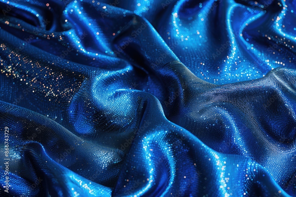 Poster A detailed shot of a shiny blue fabric with intricate patterns and textures
