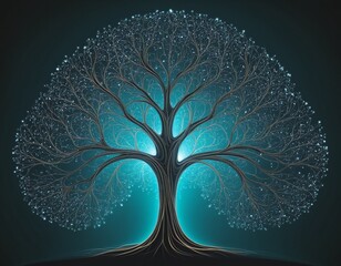 The Future of Nature: A Geometric Wireframe Tree Illustration with Eco-Futuristic Innovation