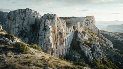 Fototapeta premium A person rides a horse at the summit of a mountain, with breathtaking views in the background