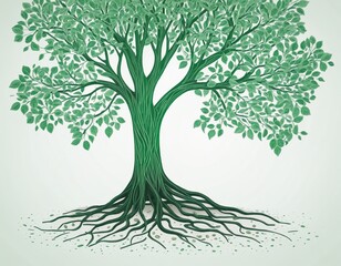 Exploring the layered concept of nature and environmental conservation through an origami-inspired illustration of a green tree with roots resembling a human fingerprint