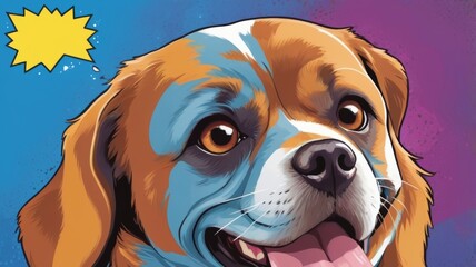 A dog with a vibrant face and a speech bubble, celebrating National Dog Day.