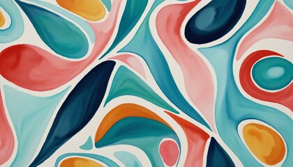 Retro geometric illustration in colourful watercolor with a trendy seamless pattern