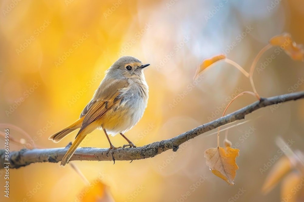 Poster a small bird sits comfortably on a tree branch