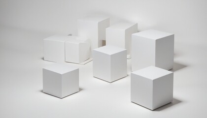 Fototapeta premium Minimalist white geometric cubes in 3D illustration