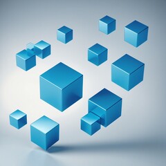 Fototapeta premium Abstract geometric cubes in blue, isolated on transparent background - 3D render