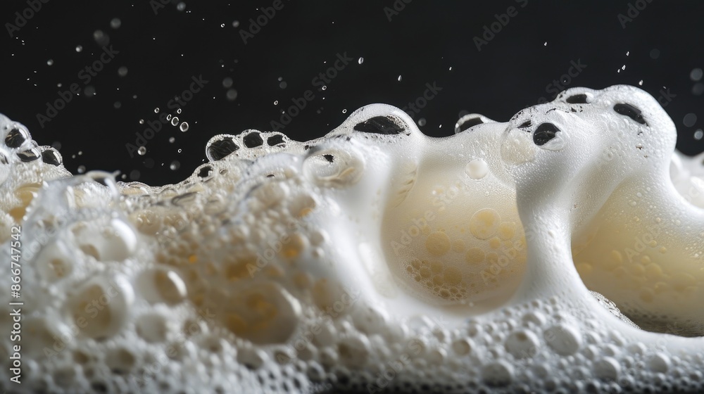 Poster a close-up shot of a foamy substance with intricate details and texture